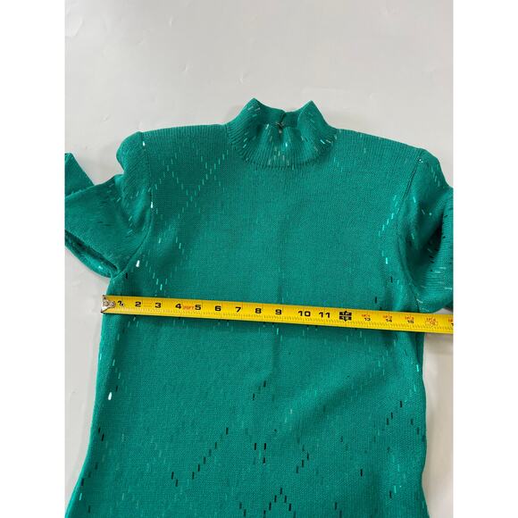 READ St John Evening Mock Neck Knit Midi Dress Women Size 6 Teal Y2K Glam Event - Picture 6 of 16
